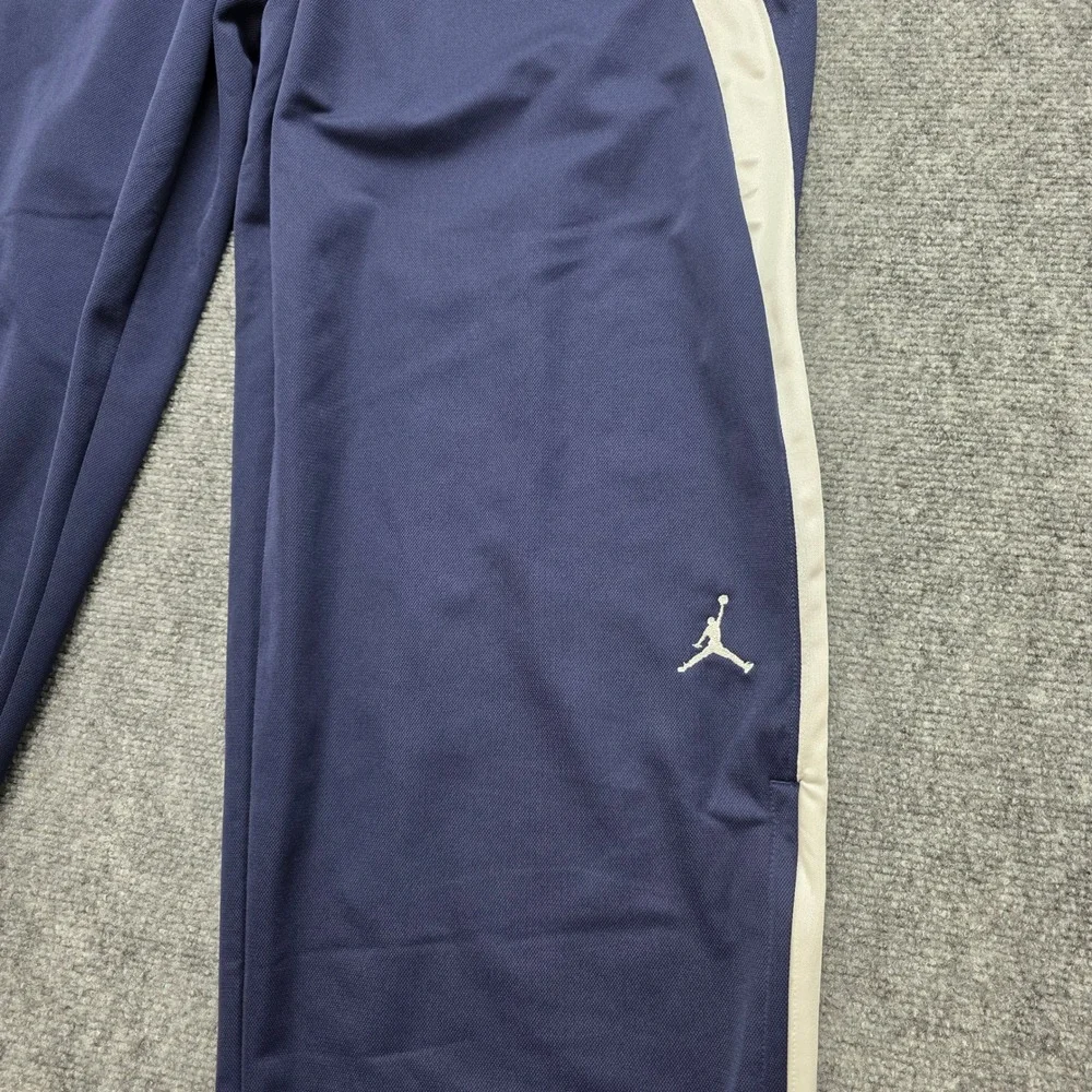 Jordan Mens Navy Blue White Stripe Track Pants Jumpman Logo Size M Ankle Zip Leg